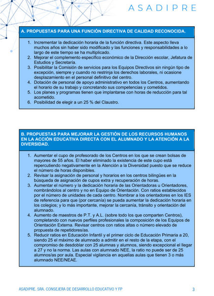 ENTREGA DE DEMANDAS Y PROPUESTAS PARA LA MEJORA DE LA DIRECCIÓN ESCOLAR Y LA EDUCACIÓN PÚBLICA A LA CONSEJERA DE DESARROLLO EDUCATIVO Y FORMACIÓN PROFESIONAL